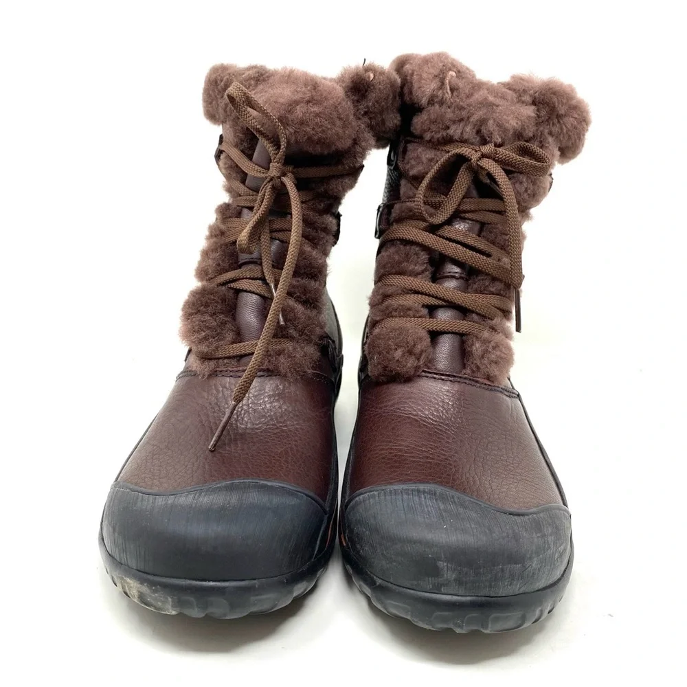 Clarks Bold Crystal Dark Brown Leather Shearling trimmed waterproof boots